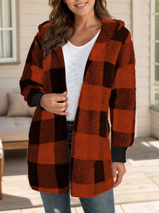 Plaid Long Sleeve Hooded Coat (multiple color options)