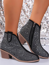 Load image into Gallery viewer, Rhinestone Point Toe Block Heel Boots (multiple color options)
