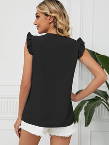 Ruffled V-Neck Cap Sleeve Blouse (multiple color options)