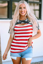 Load image into Gallery viewer, Cutout Striped Round Neck Short Sleeve T-Shirt
