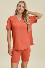 Load image into Gallery viewer, Ribbed V-Neck Short Sleeve Top and Shorts Set (multiple color options)
