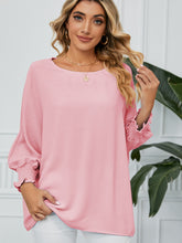 Load image into Gallery viewer, Smocked Lantern Sleeve Round Neck Blouse (multiple color options)
