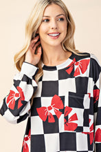 Load image into Gallery viewer, Checkered Bow Print Round Neck Top
