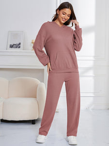 Dropped Shoulder Long Sleeve Hoodie and Pants Set (multiple color options)