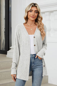 Ribbed Button Up Long Sleeve Cardigan (multiple color options)