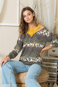 Leopard Long Sleeve Top with Braided Strap (multiple color options)