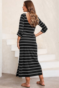 Slit Striped Round Neck Midi Dress (multiple color options)