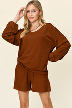 Load image into Gallery viewer, Texture V-Neck Long Sleeve T-Shirt and Shorts Set (multiple color options)
