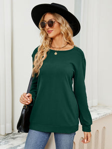 Ruched Shoulder Round Neck Long Sleeve Sweatshirt (multiple color options)