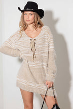 Load image into Gallery viewer, Mixed-Stitch Front Tie Sweater Dress in Ivory
