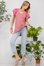 Load image into Gallery viewer, Floral Contrast Short Sleeve Top (multiple color options)
