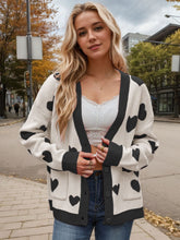 Load image into Gallery viewer, Heart Button Up Dropped Shoulder Long Sleeve Cardigan (multiple color options)
