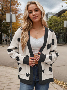 Heart Button Up Dropped Shoulder Long Sleeve Cardigan (multiple color options)