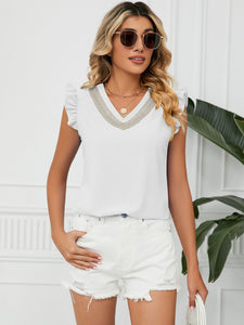 Ruffled V-Neck Cap Sleeve Blouse (multiple color options)