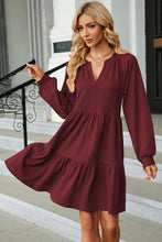 Load image into Gallery viewer, Ruched Notched Long Sleeve Mini Dress (multiple color options)
