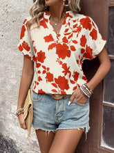 Load image into Gallery viewer, Flower Notched Short Sleeve Blouse (multiple color options)
