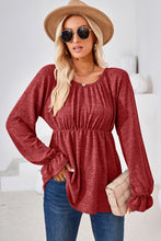 Load image into Gallery viewer, Ruched Round Neck Flounce Sleeve Blouse (multiple color options)
