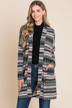 Load image into Gallery viewer, Geometric Open Front Long Sleeve Cardigan with Pockets
