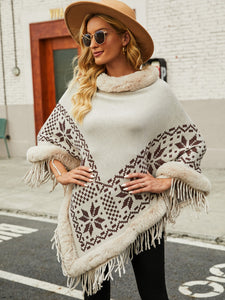 Fringe Geometric Cape Sleeve Poncho (multiple color options)