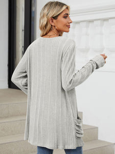 Pocketed Open Front Long Sleeve Cardigan (multiple color options)