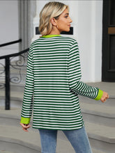 Load image into Gallery viewer, Pocketed Striped Round Neck Long Sleeve Top (multiple color options)
