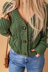 Cable-Knit Button Down V-Neck Cardigan (multiple color options)