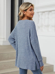 Ribbed Round Neck Long Sleeve Top (multiple color options)