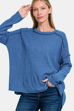 Load image into Gallery viewer, Exposed Seam Brushed Round Neck Sweater in Navy
