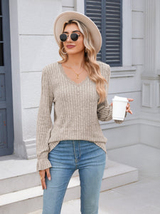 Lace Detail V-Neck Long Sleeve Top (multiple color options)