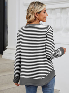 Striped Round Neck Long Sleeve Sweatshirt (multiple color options)