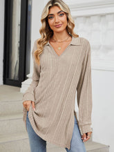 Load image into Gallery viewer, Slit Johnny Collar Long Sleeve Top (multiple color options)
