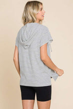 Load image into Gallery viewer, Striped Short Sleeve Hooded Top in Black
