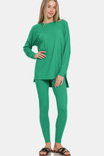 Load image into Gallery viewer, Brushed Microfiber Top and Leggings Lounge Set in Kelly Green
