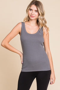 Ribbed Scoop Neck Tank in Cold Charcoal