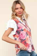Load image into Gallery viewer, You Got This Floral Hacci TwoFer Short Ruffle Sleeve Blouse
