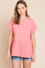 Load image into Gallery viewer, Notched Short Sleeve Peplum Top
