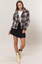 Load image into Gallery viewer, Plaid Collared Neck Boucle Jacket with Pockets
