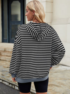 Drawstring Contrast Striped Long Sleeve Hoodie (multiple color options)