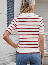 Load image into Gallery viewer, Striped Johnny Collar Short Sleeve Sweater (multiple color options)
