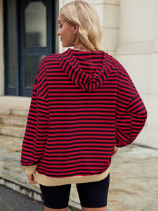 Drawstring Contrast Striped Long Sleeve Hoodie (multiple color options)