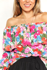 Feeling Fun Floral Off-Shoulder Flounce Sleeve Layered Blouse