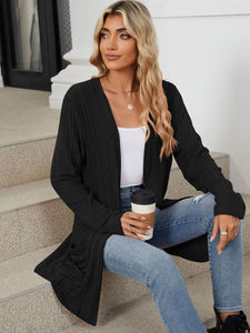 Pocketed Open Front Long Sleeve Cardigan (multiple color options)