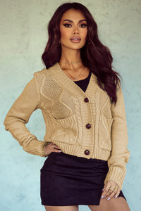 Cable-Knit Button Down V-Neck Cardigan (multiple color options)