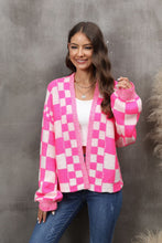 Load image into Gallery viewer, Checkered Open Front Drop Shoulder Cardigan
