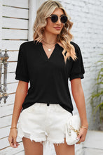 Load image into Gallery viewer, Notched Ruched Short Sleeve Top (multiple color options)
