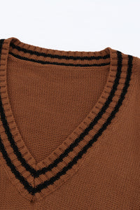 Striped Trim V-Neck Sweater Vest (multiple color options)