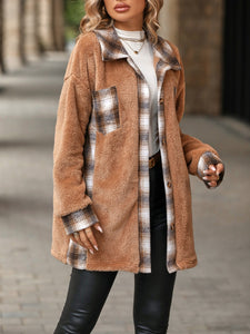 Plaid Contrast Dropped Shoulder Coat (multiple color options)