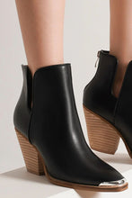 Load image into Gallery viewer, Pointed Metal-Tip Toe Block Heel Ankle Boots in Black
