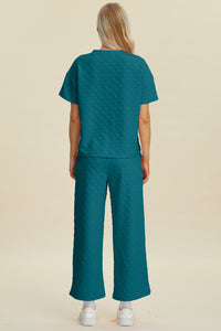 Texture Round Neck Short Sleeve Top and Pants Set  (multiple color options)