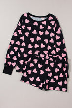 Load image into Gallery viewer, Heart Print Long Sleeve Top and Shorts Lounge Set (2 color options)
